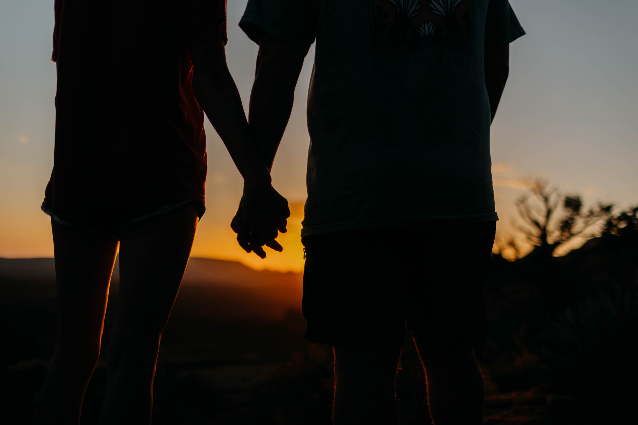 Silhouette of Holding Hands Couple